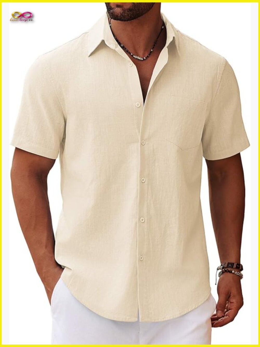 Men's Casual Button Down Short Sleeve Shirt Cotton Linen Style Summer Wedding